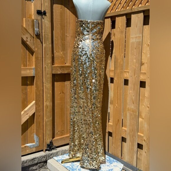 🆕 BRONX & BANCO 🧿 NWOT Farah Strapless Sequins Gown, Gold, Sz M US 6 - Picture 10 of 16
